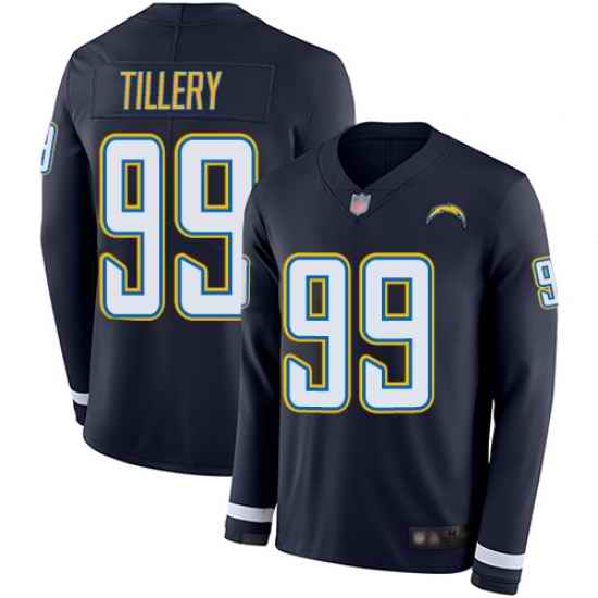 Chargers 99 Jerry Tillery Navy Blue Team Color Men Stitched Football Limited Therma Long Sleeve Jersey